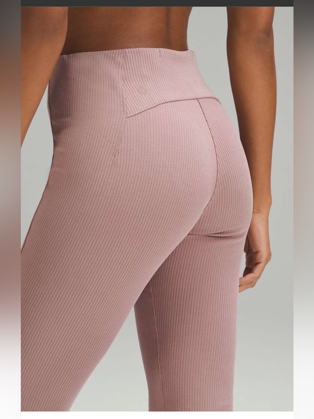 Size 12 Lululemon Ribbed Softstreme, zip leg, high rise pants 25”, twilight rose